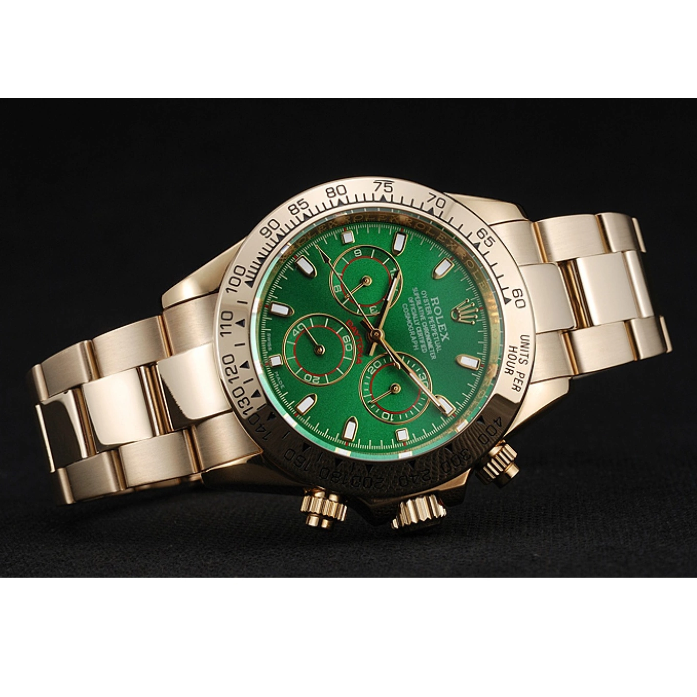 Aaa replica Cosmograph 1454244 Rolex Daytona Case Gold Green Bracelet And Dial 0725